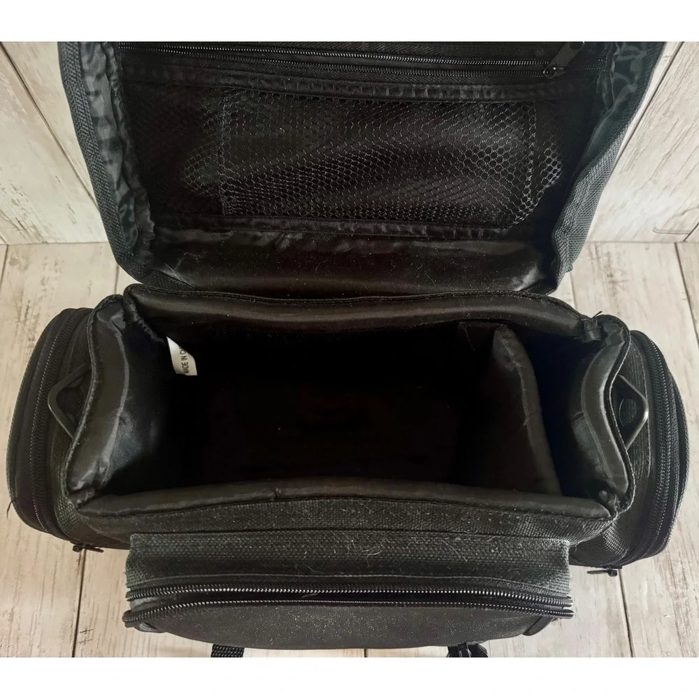 Black Ambico Padded Camera Bag Case with Buckle Closure and Multiple Pockets